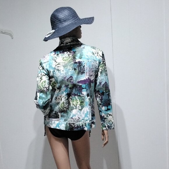 Additions by Chico's Funky Floral Abstract multi-color Zip Light Jacket Size 2 - Picture 13 of 16